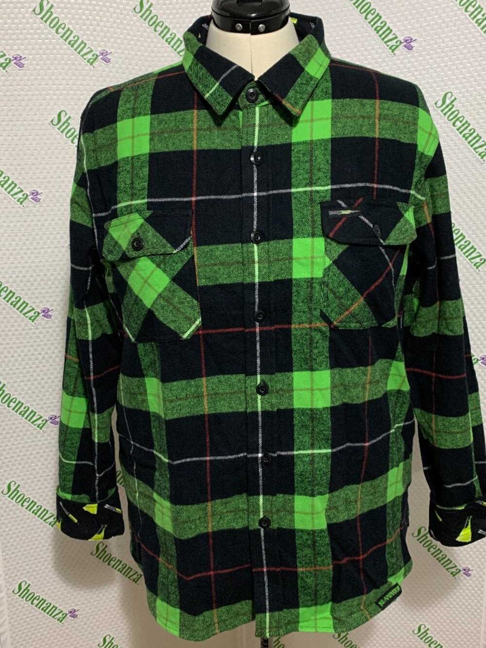 Middle Of Beyond Flannel Shirt Re-Animator Plaid Green Black Long Sleeve MOB XL